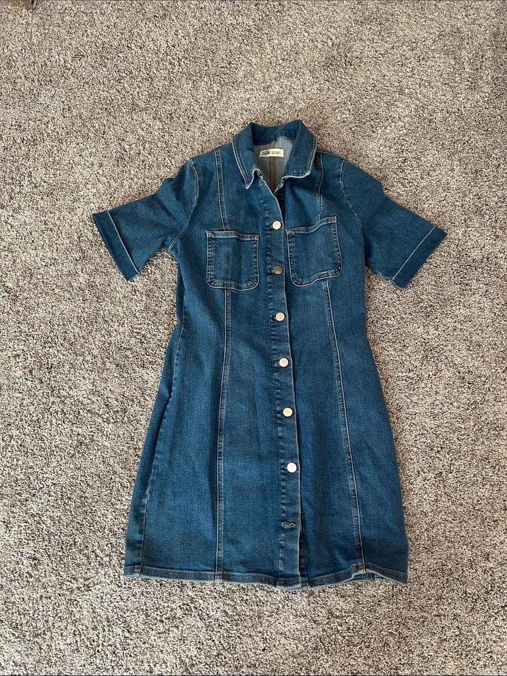 Zara Dark Blue Button-Front Denim Dress